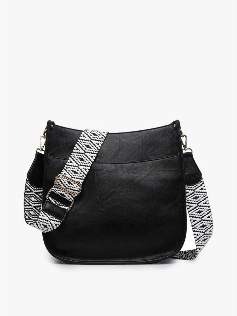 JEN & CO Chloe Black Vegan Leather Crossbody Bag Guitar Strap